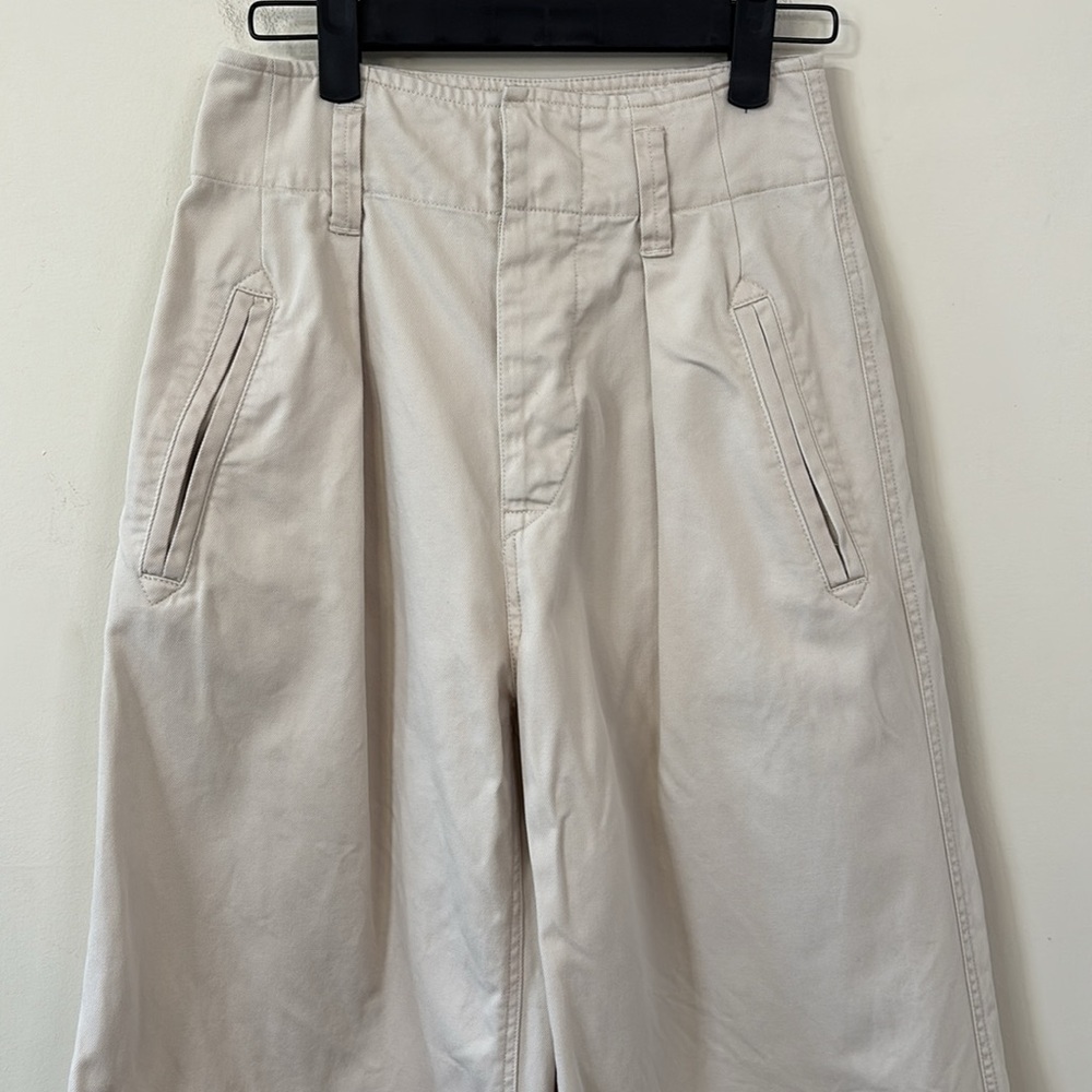 Isabel Marant Étoile Odea Cropped Wide Leg Pants Beige Size 36 - Picture 3 of 12